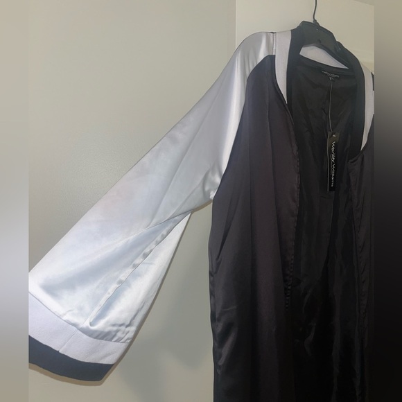 NWT Wendy Williams Black White Long Cardigan Kimono Sleeve Bomber Style … - Picture 4 of 6